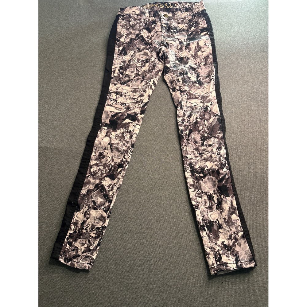 Princess Vera Wang Womens Crystal Print Skinny Pants Black White Side Stripe 1